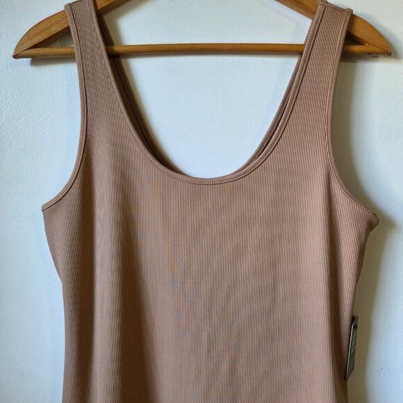 NEW WITH TAGS EXPRESS NUDE RIBBED SCCOP NECK BODYCON MIDI DRESS SZ L - Picture 3 of 14